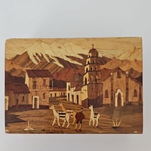 Vintage Marquetry Wooden Inlay Bolivia Souvenir Box